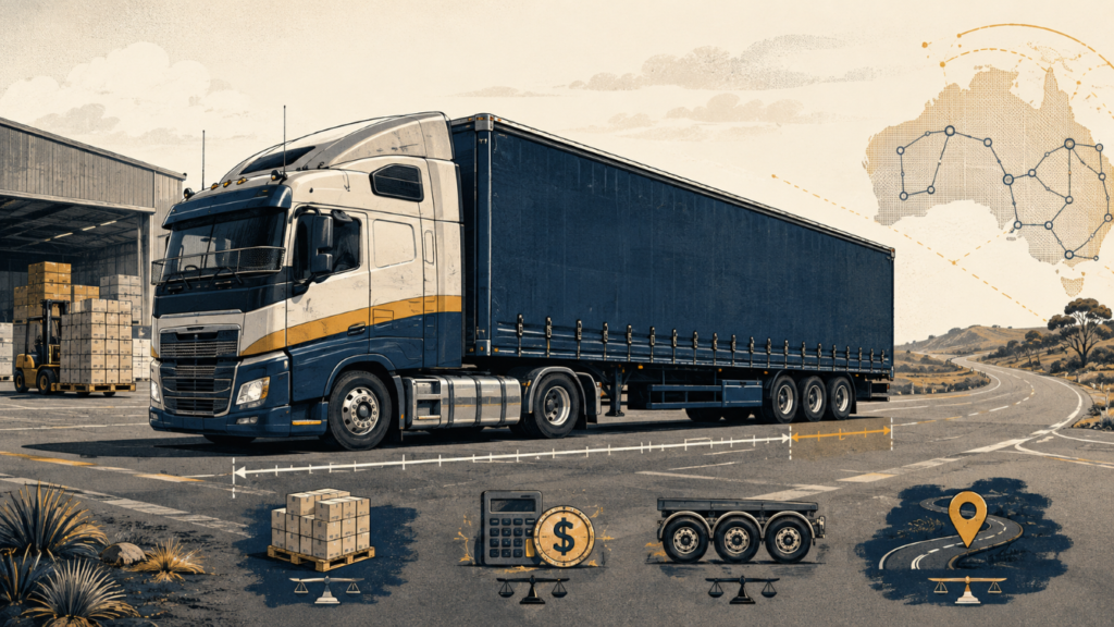 Illustration of a heavy truck and semitrailer used to discuss 20-metre combination regulations