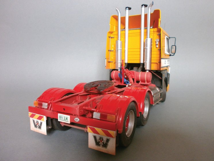 The model’s scratch-built chassis and rear detail.